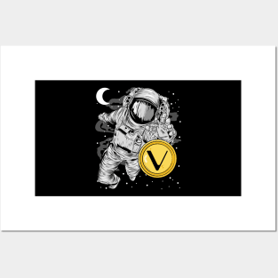 Astronaut Reaching Vechain Crypto VET Coin To The Moon Token Cryptocurrency Wallet Birthday Gift For Men Women Kids Posters and Art